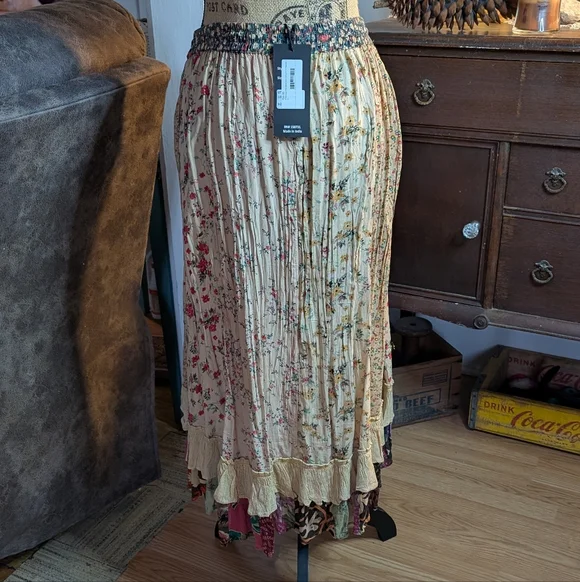 Floral Bohemian Skirt Western Swing Elastic Waist - Picture 4 of 13